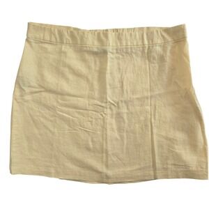 Womens Linen Blend Skirt Size L Yellow Mini Shift Elastic Waist Old Navy Comfort